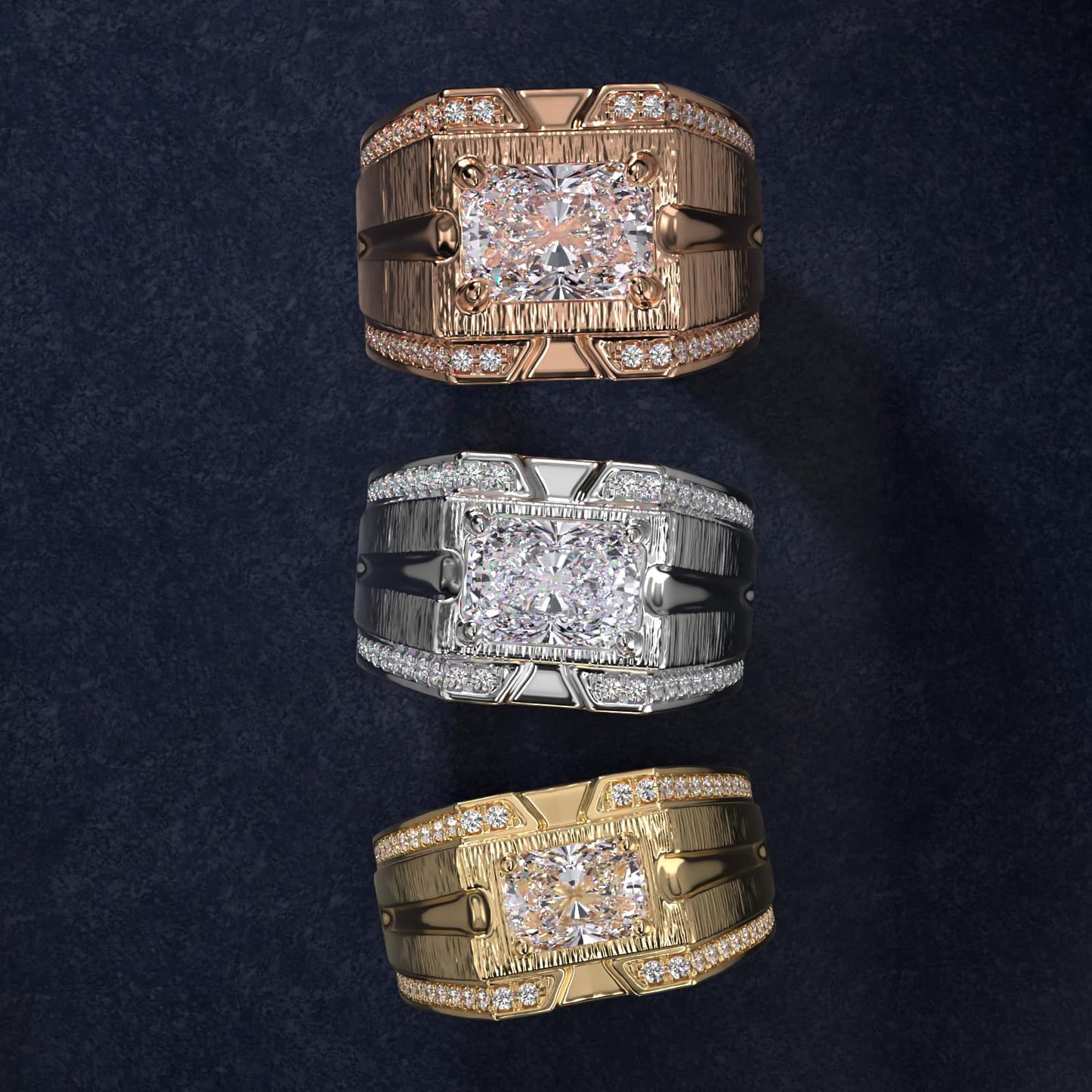 Men's Grooved Diamond Channel Engagement Ring in 14K Yellow Gold (1/4 ct. tw.) - Radiant Center