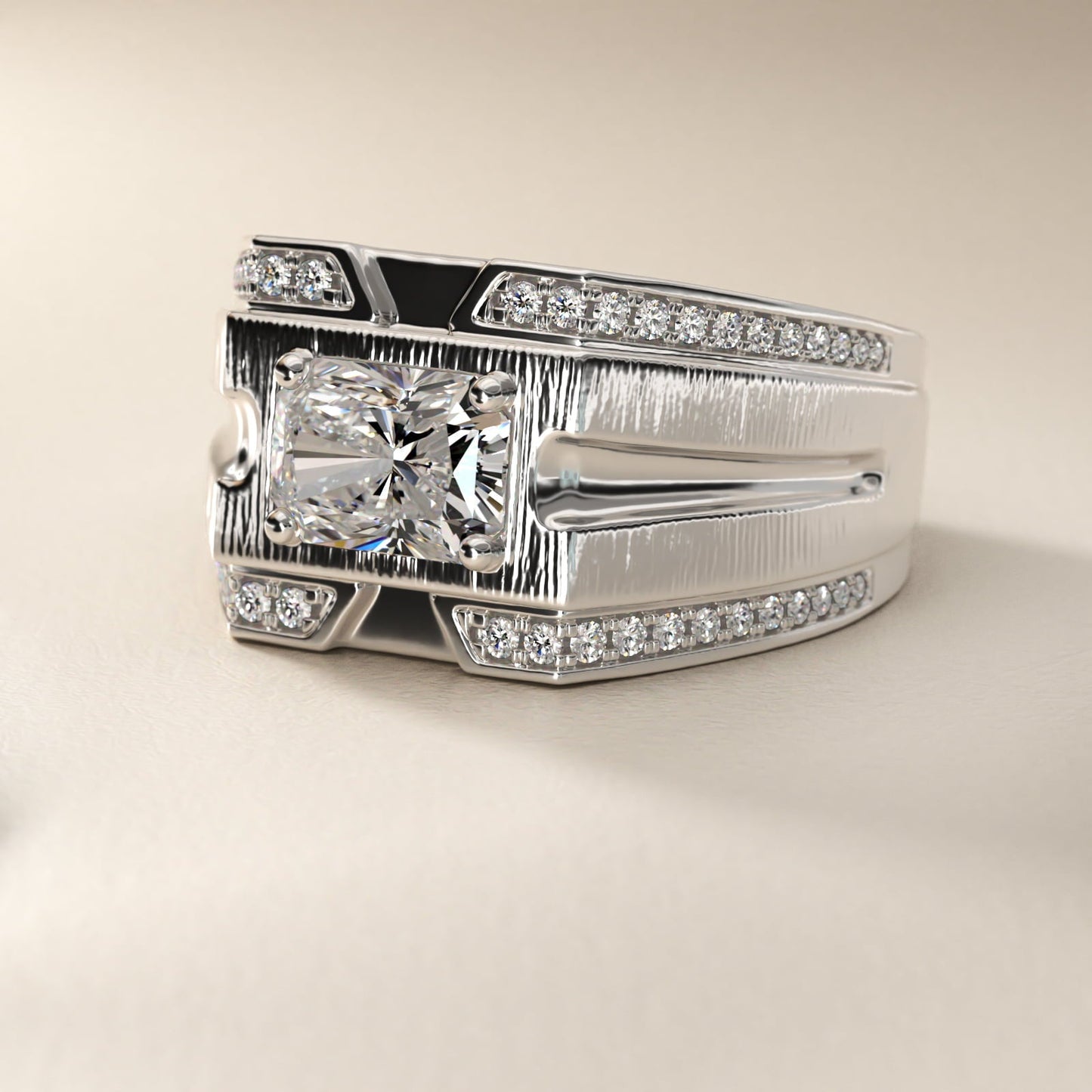 Men's Grooved Diamond Channel Engagement Ring in Platinum (1/4 ct. tw.) - Radiant Center