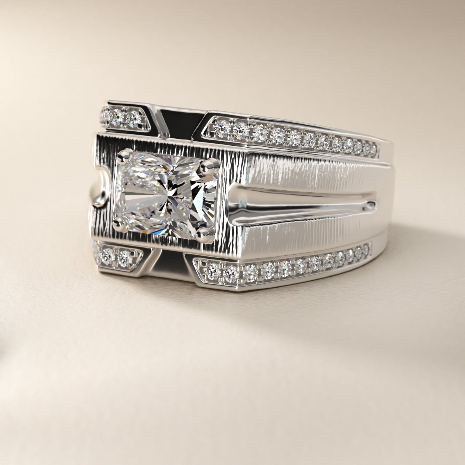 Men's Grooved Diamond Channel Engagement Ring in Platinum (1/4 ct. tw.) - Radiant Center