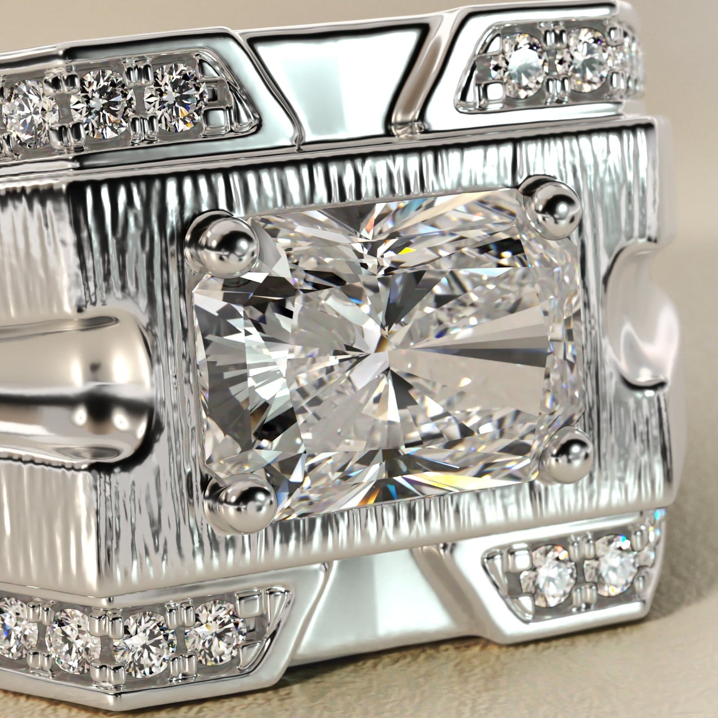 Men's Grooved Diamond Channel Engagement Ring in Platinum (1/4 ct. tw.) - Radiant Center
