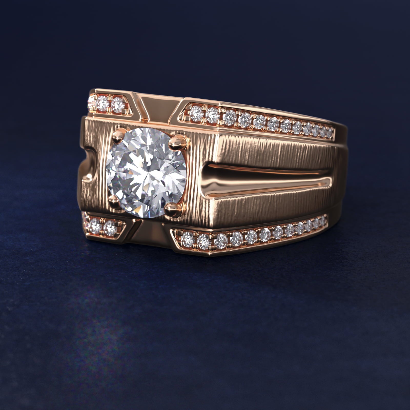 Men's Grooved Diamond Channel Engagement Ring in 14K Rose Gold (1/4 ct. tw.) - Round Center