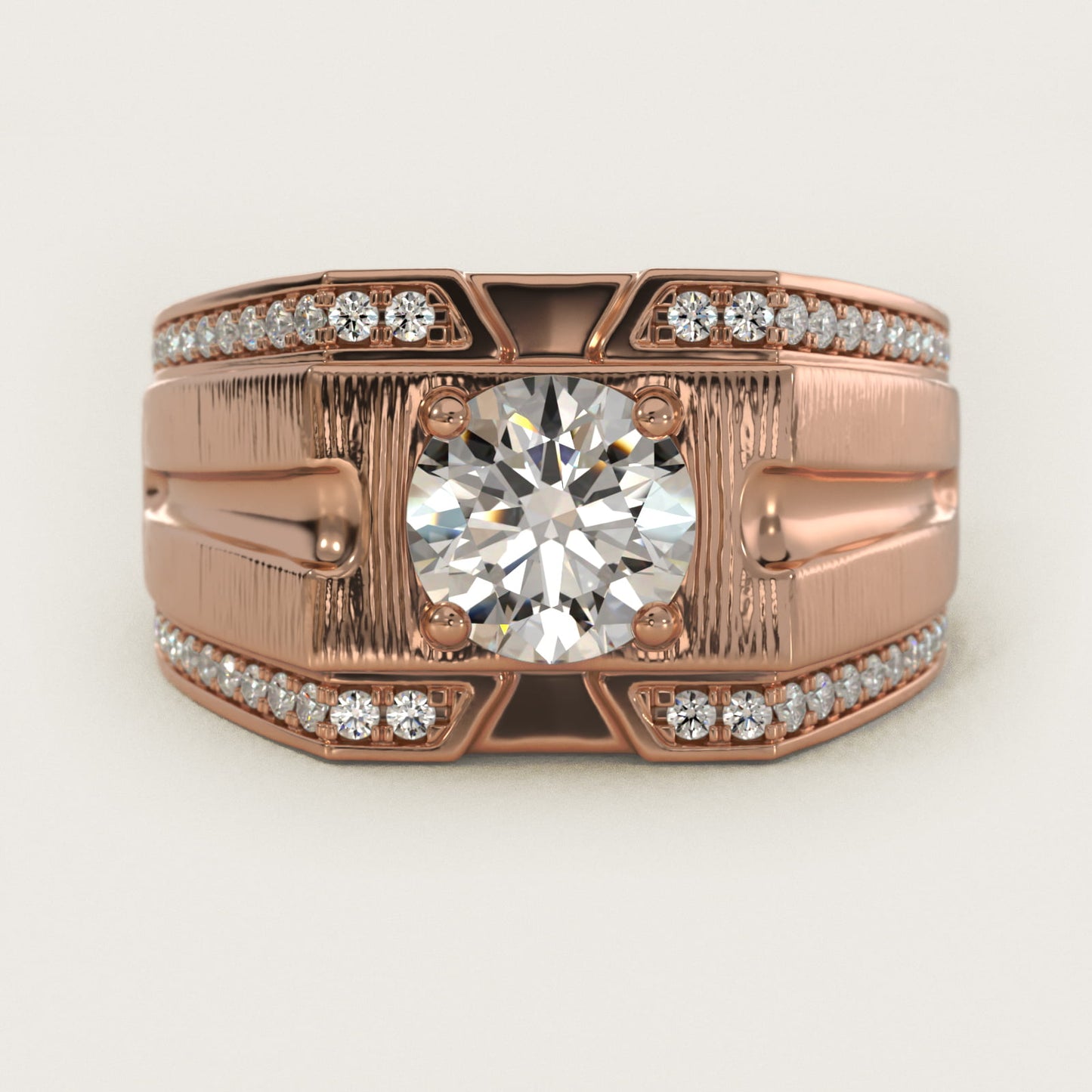 Men's Grooved Diamond Channel Engagement Ring in 14K Rose Gold (1/4 ct. tw.) - Round Center