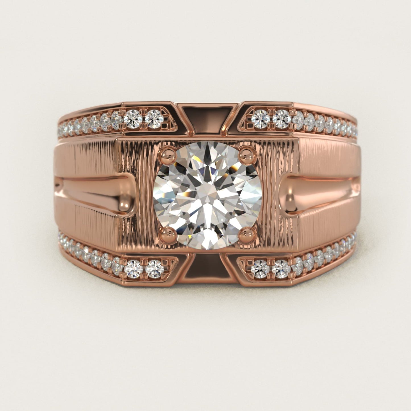 Men's Grooved Diamond Channel Engagement Ring in 18k Rose Gold (1/4 ct. tw.) - Round Center