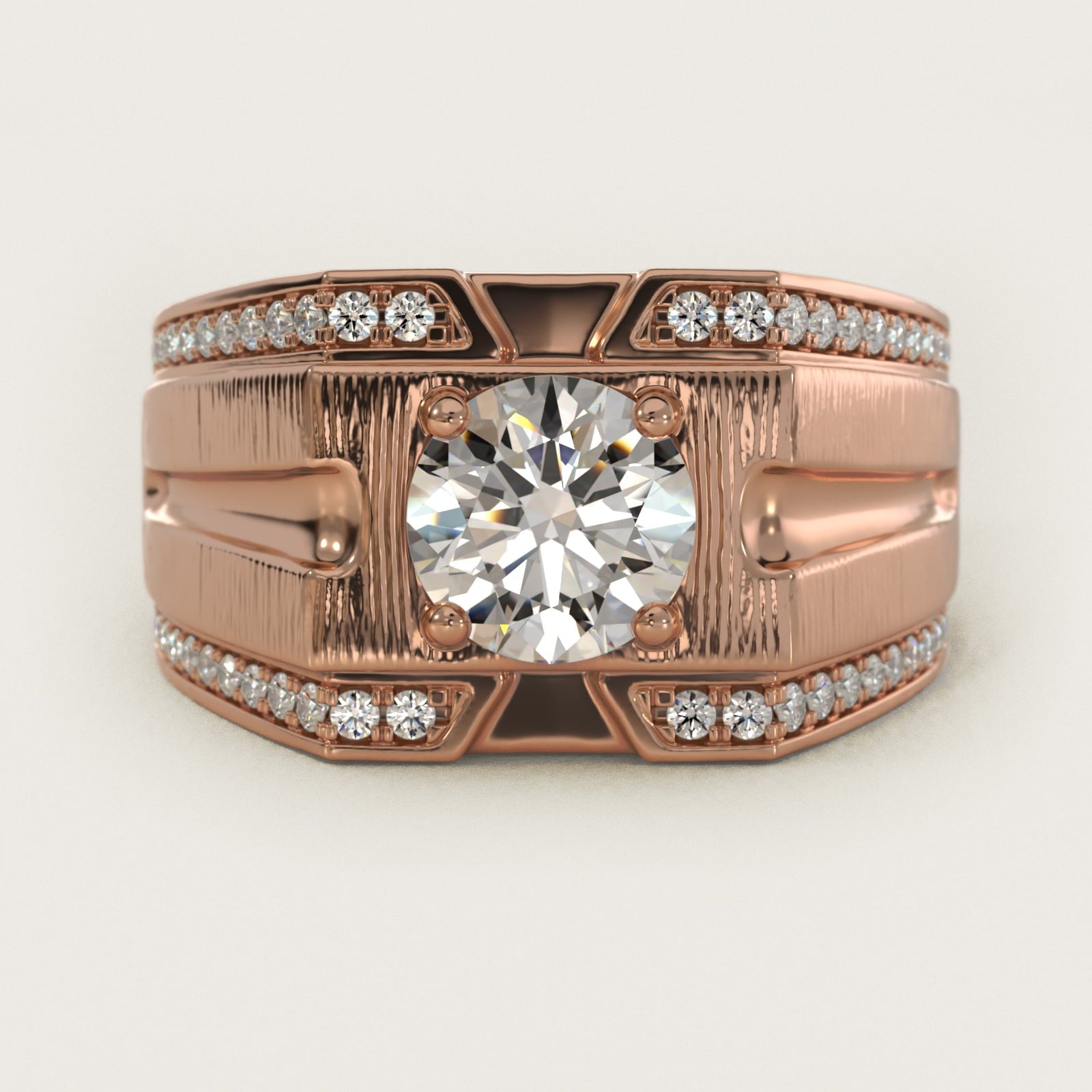 Men's Grooved Diamond Channel Engagement Ring in 18k Rose Gold (1/4 ct. tw.) - Round Center