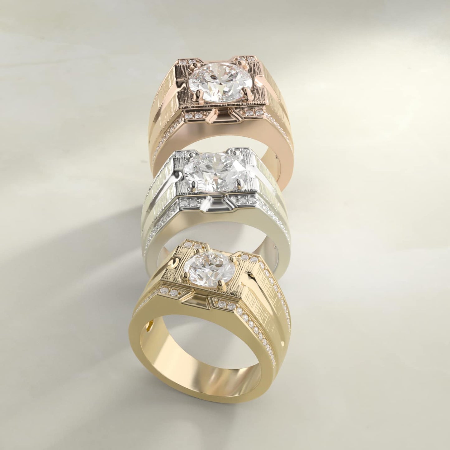 Men's Grooved Diamond Channel Engagement Ring in 14K Rose Gold (1/4 ct. tw.) - Round Center