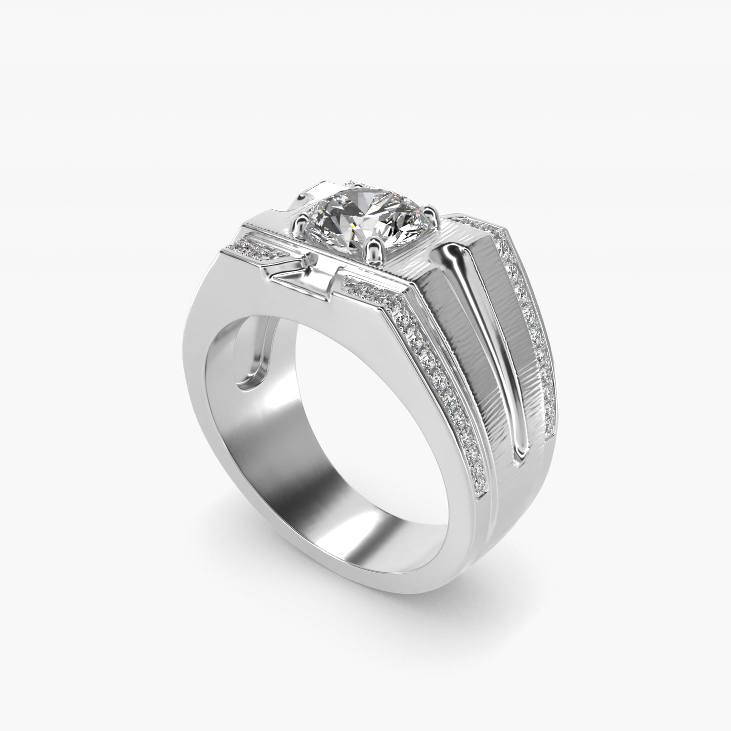 Men's Grooved Diamond Channel Engagement Ring in 14K White Gold (1/4 ct. tw.) - Round Center