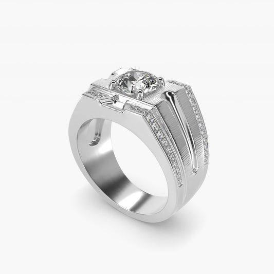 Men's Grooved Diamond Channel Engagement Ring in 14K White Gold (1/4 ct. tw.) - Round Center