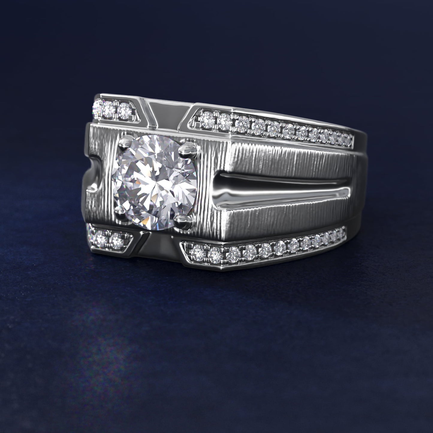 Men's Grooved Diamond Channel Engagement Ring in 14K White Gold (1/4 ct. tw.) - Round Center