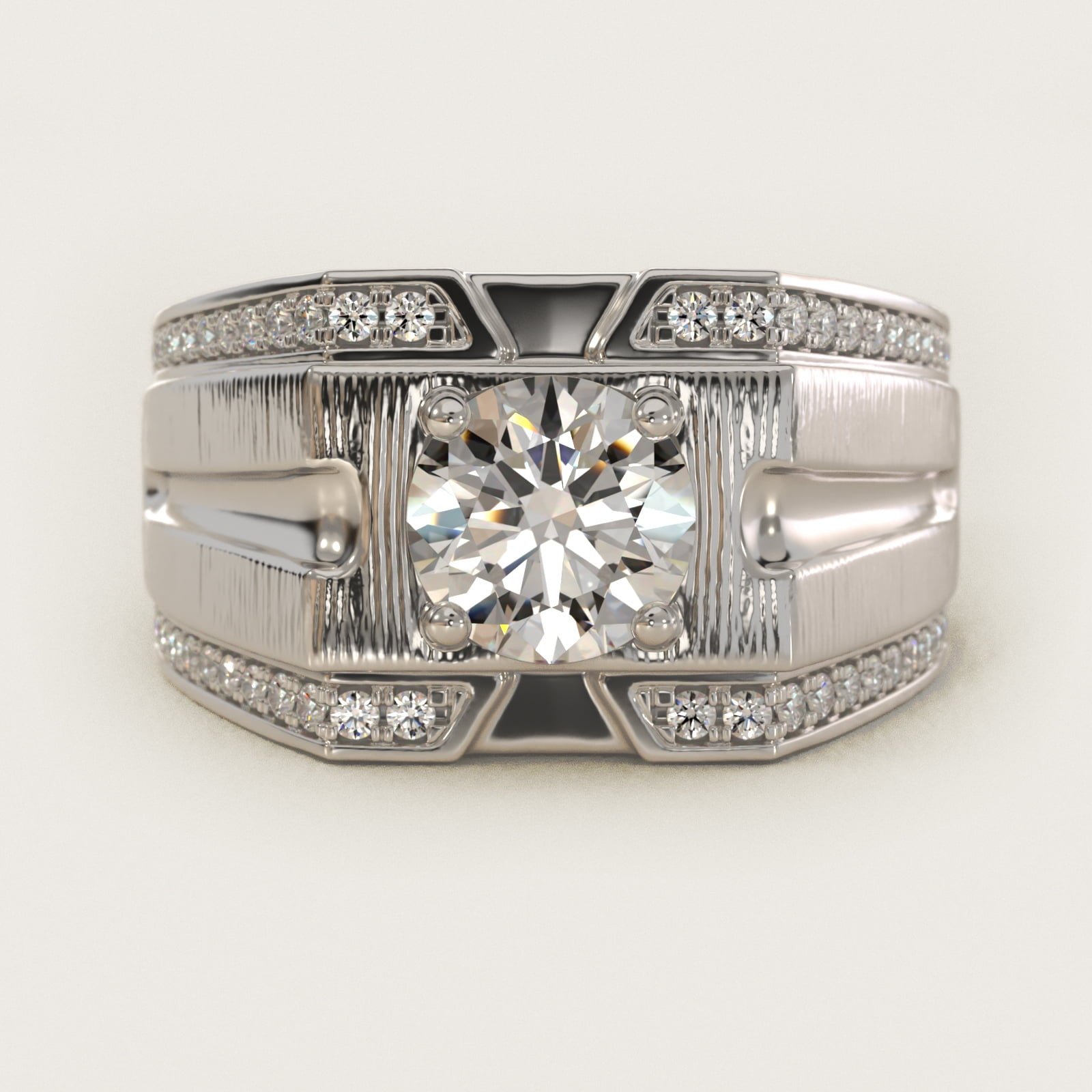 Men's Grooved Diamond Channel Engagement Ring in 14K White Gold (1/4 ct. tw.) - Round Center