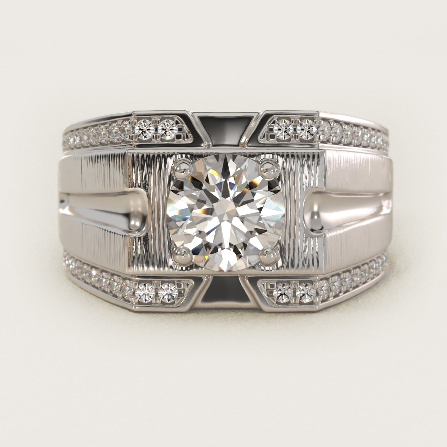 Men's Grooved Diamond Channel Engagement Ring in 18k White Gold (1/4 ct. tw.) - Round Center
