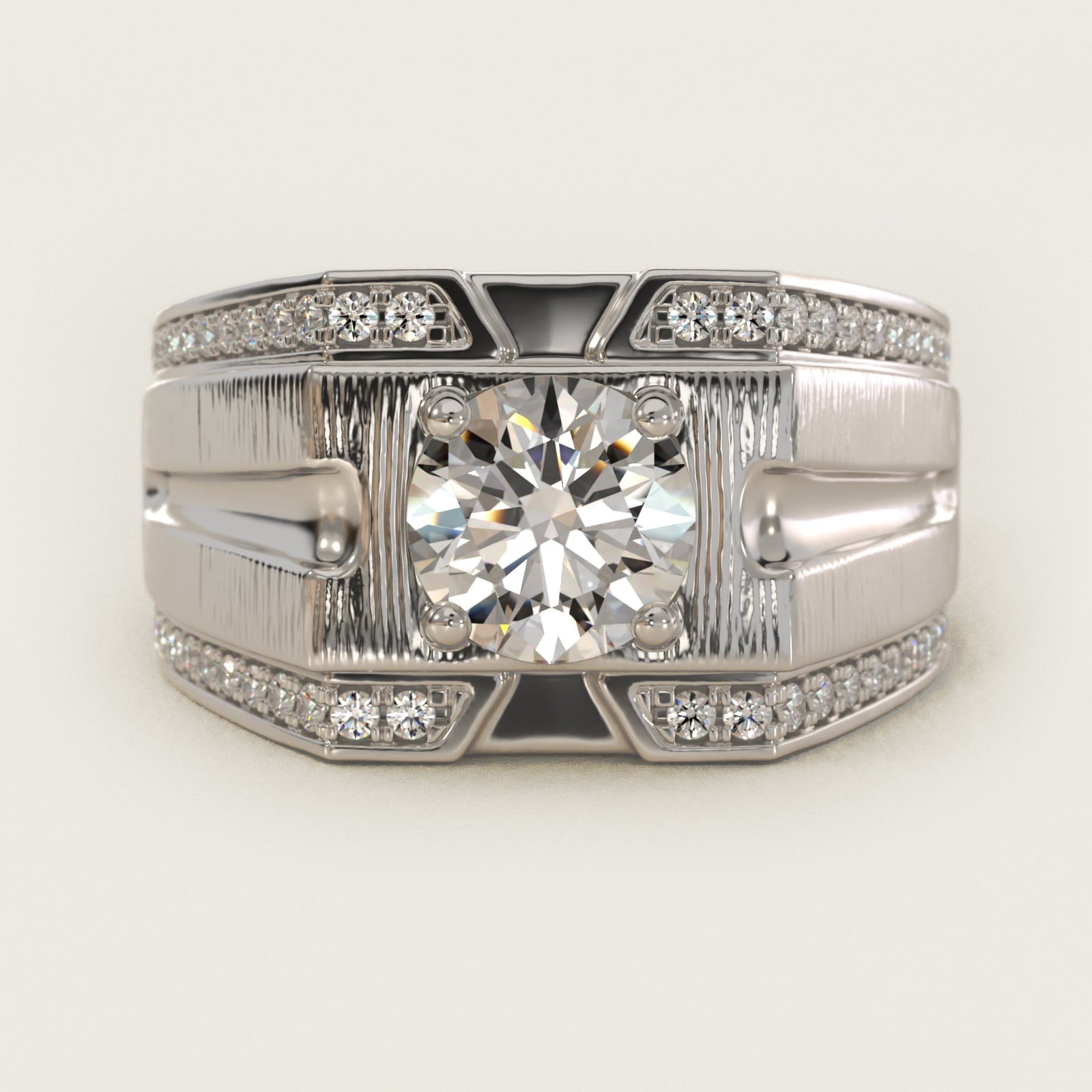 Men's Grooved Diamond Channel Engagement Ring in 18k White Gold (1/4 ct. tw.) - Round Center