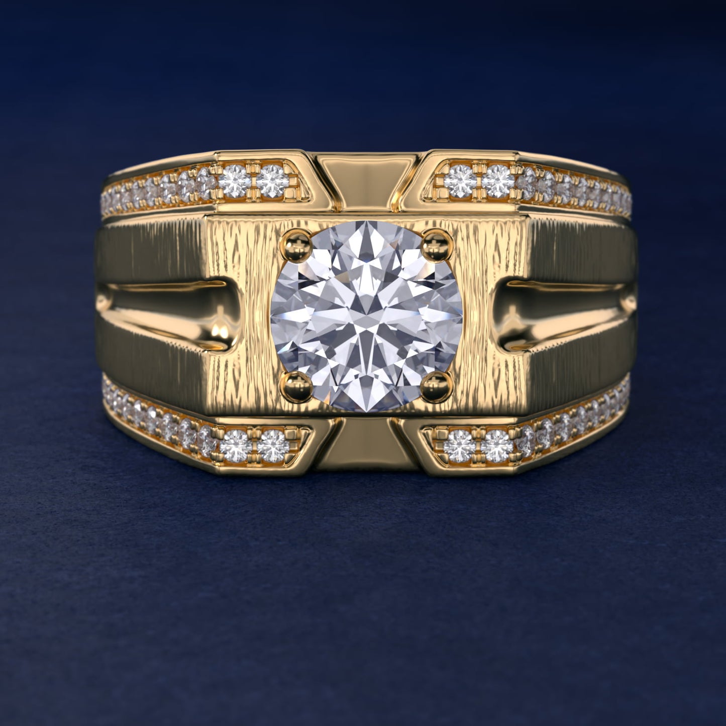 Men's Grooved Diamond Channel Engagement Ring in 14K Yellow Gold (1/4 ct. tw.) - Round Center