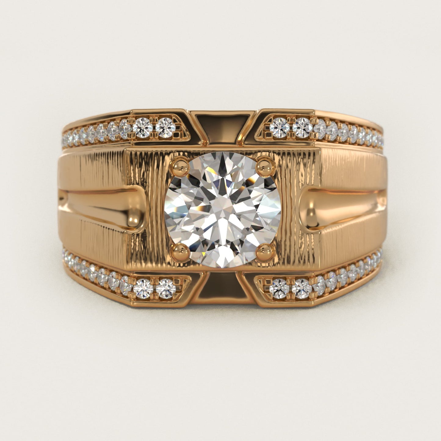 Men's Grooved Diamond Channel Engagement Ring in 14K Yellow Gold (1/4 ct. tw.) - Round Center