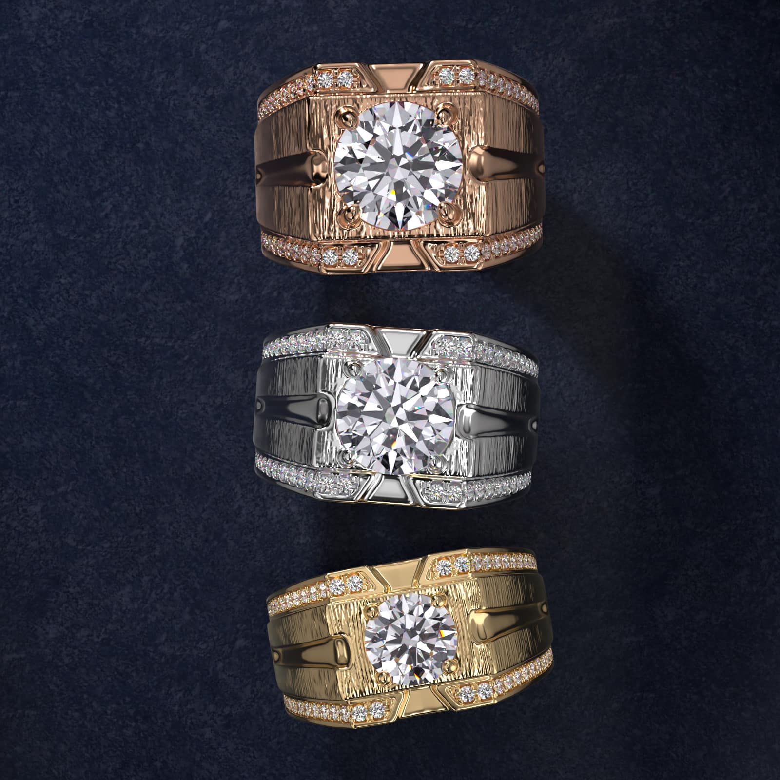 Men's Grooved Diamond Channel Engagement Ring in 14K Yellow Gold (1/4 ct. tw.) - Round Center