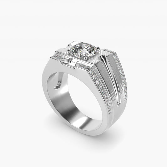 Men's Grooved Diamond Channel Engagement Ring in Platinum (1/4 ct. tw.) - Round Center