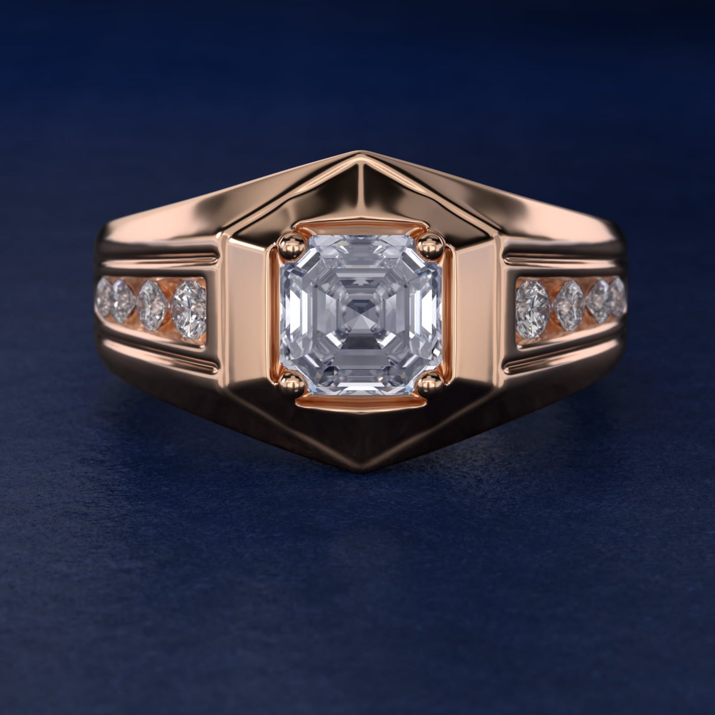 Men's Hexagon Diamond Channel Engagement Ring in 14k Rose Gold (3/8 ct. tw.) - Asscher Center
