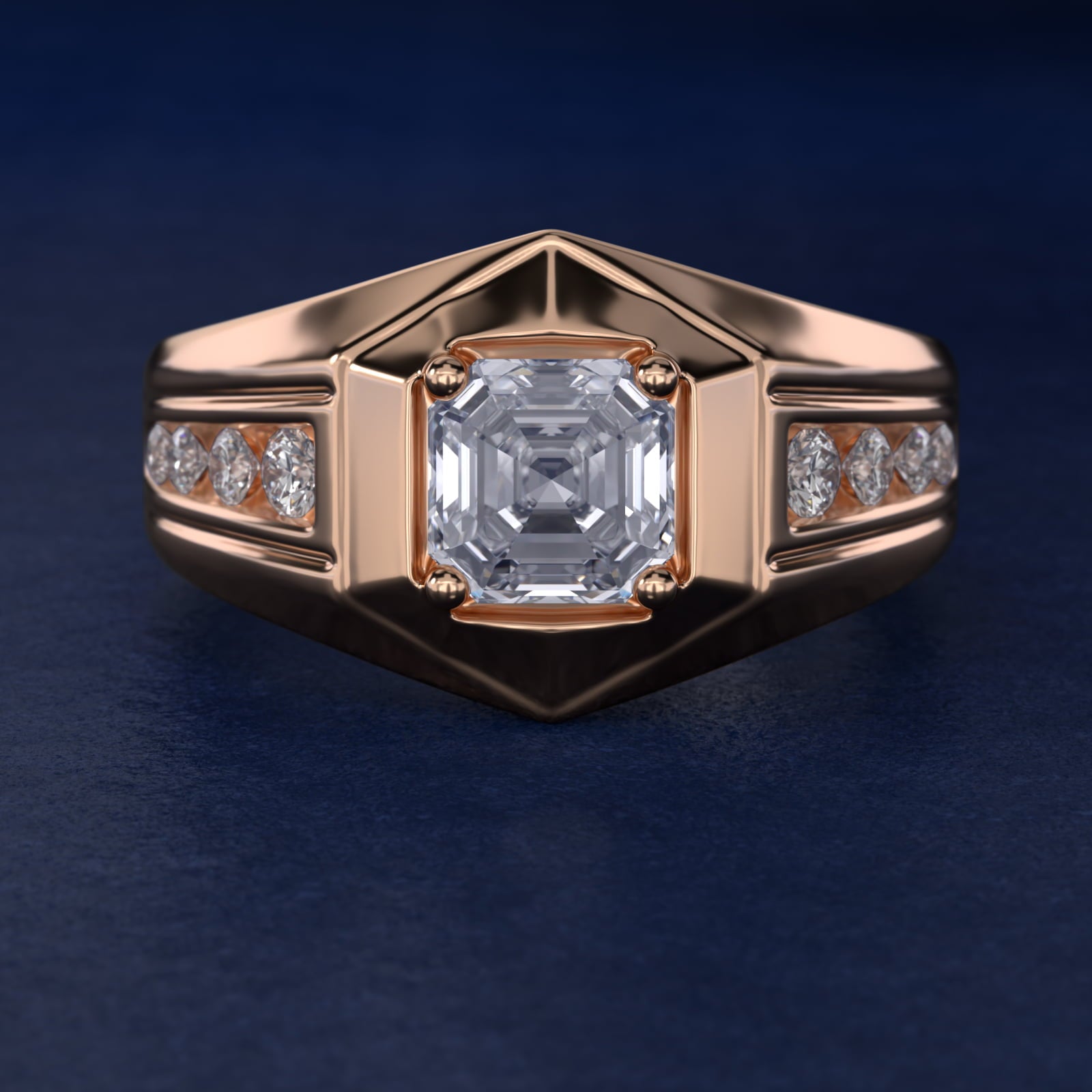 Men's Hexagon Diamond Channel Engagement Ring in 14k Rose Gold (3/8 ct. tw.) - Asscher Center