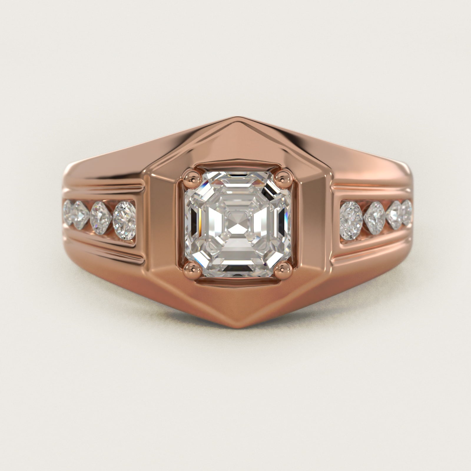 Men's Hexagon Diamond Channel Engagement Ring in 14k Rose Gold (3/8 ct. tw.) - Asscher Center