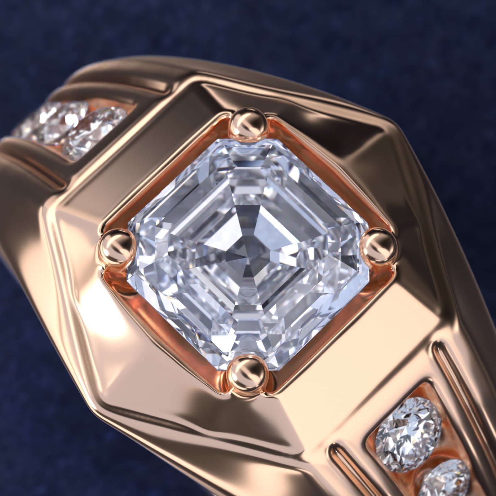 Men's Hexagon Diamond Channel Engagement Ring in 14k Rose Gold (3/8 ct. tw.) - Asscher Center
