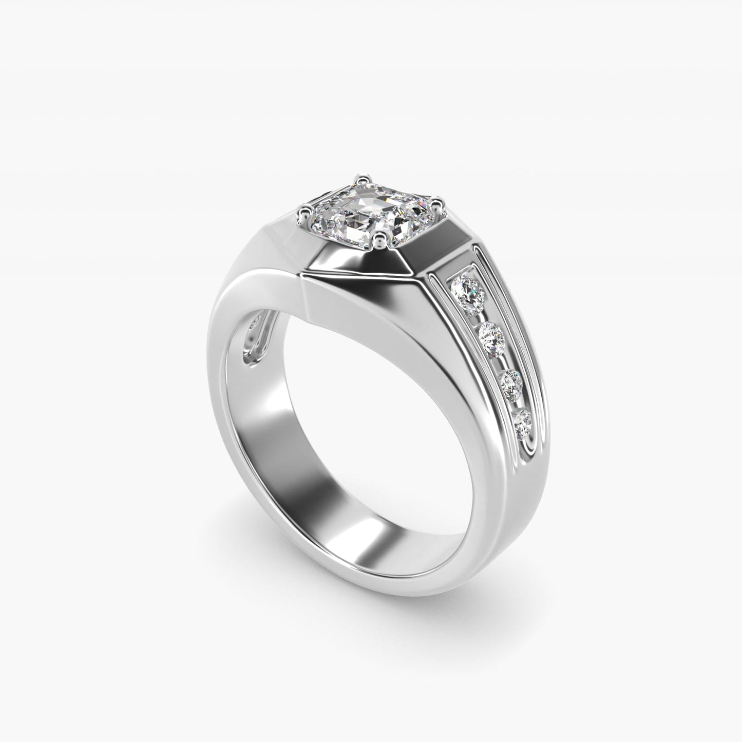 Men's Hexagon Diamond Channel Engagement Ring in 14k White Gold (3/8 ct. tw.) - Asscher Center