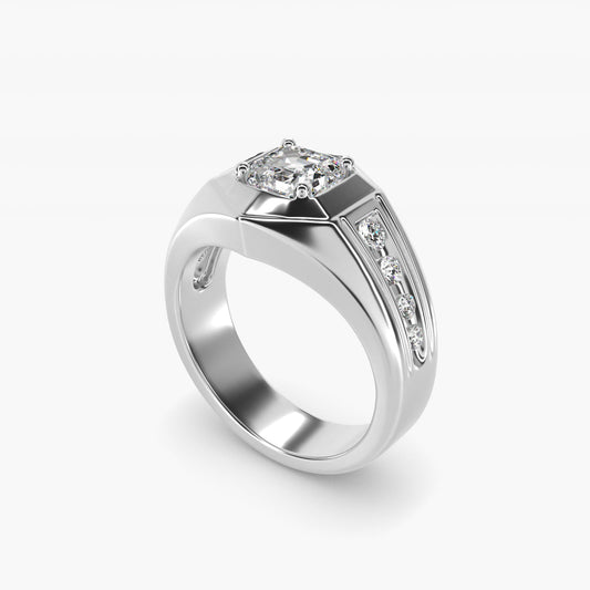 Men's Hexagon Diamond Channel Engagement Ring in 14k White Gold (3/8 ct. tw.) - Asscher Center