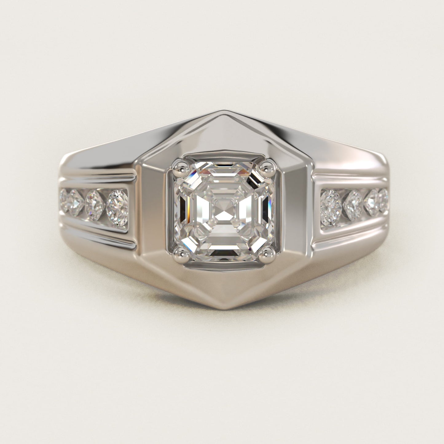 Men's Hexagon Diamond Channel Engagement Ring in 14k White Gold (3/8 ct. tw.) - Asscher Center