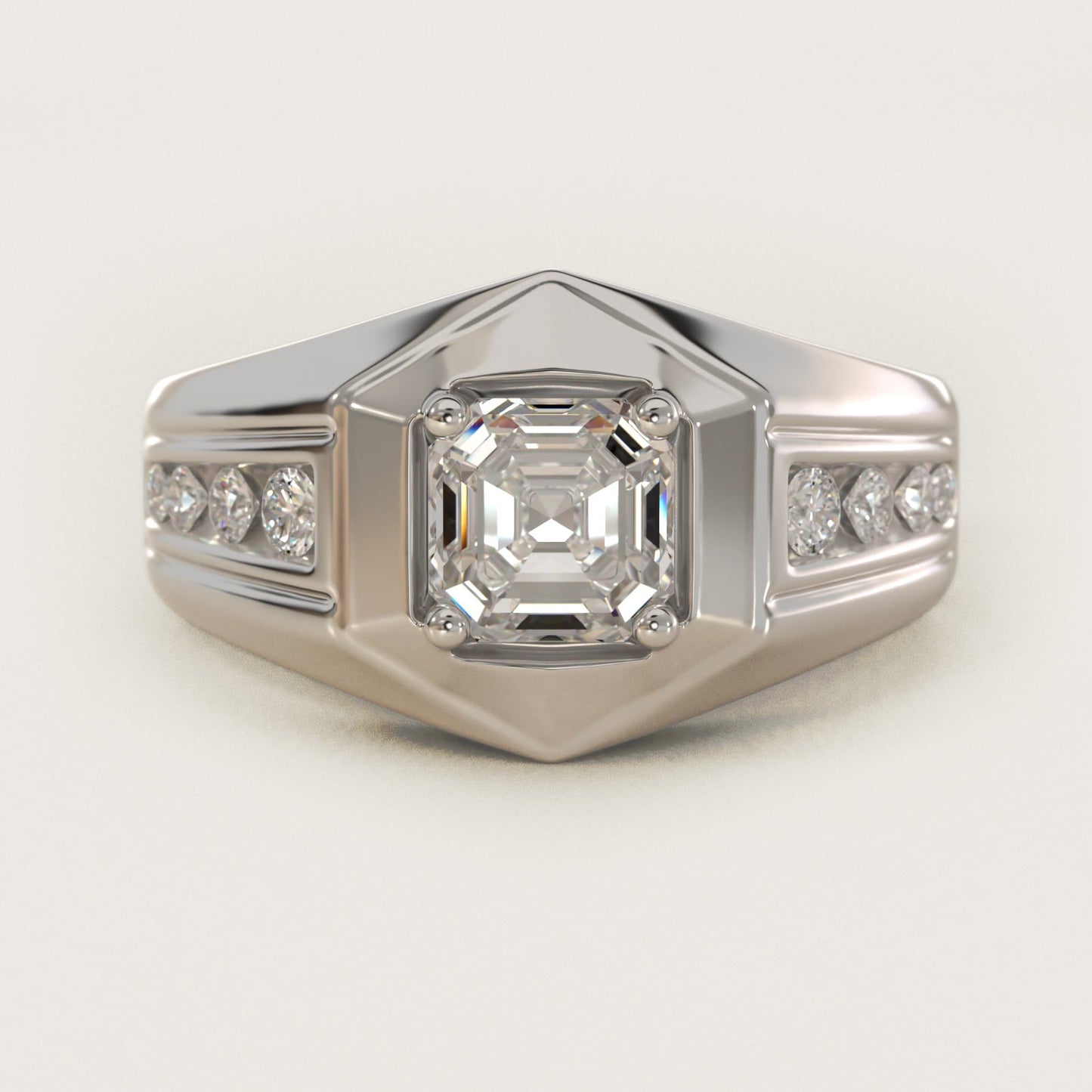 Men's Hexagon Diamond Channel Engagement Ring in 18k White Gold (3/8 ct. tw.) - Asscher Center