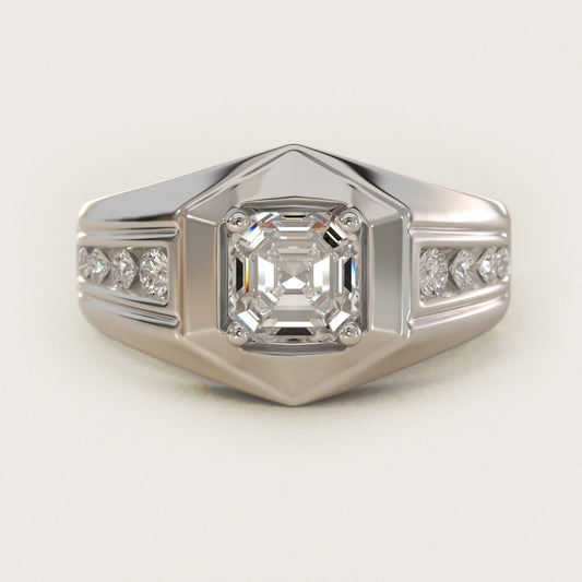 Men's Hexagon Diamond Channel Engagement Ring in 18k White Gold (3/8 ct. tw.) - Asscher Center