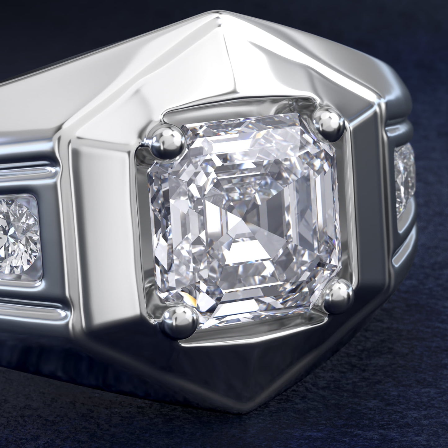Men's Hexagon Diamond Channel Engagement Ring in 14k White Gold (3/8 ct. tw.) - Asscher Center