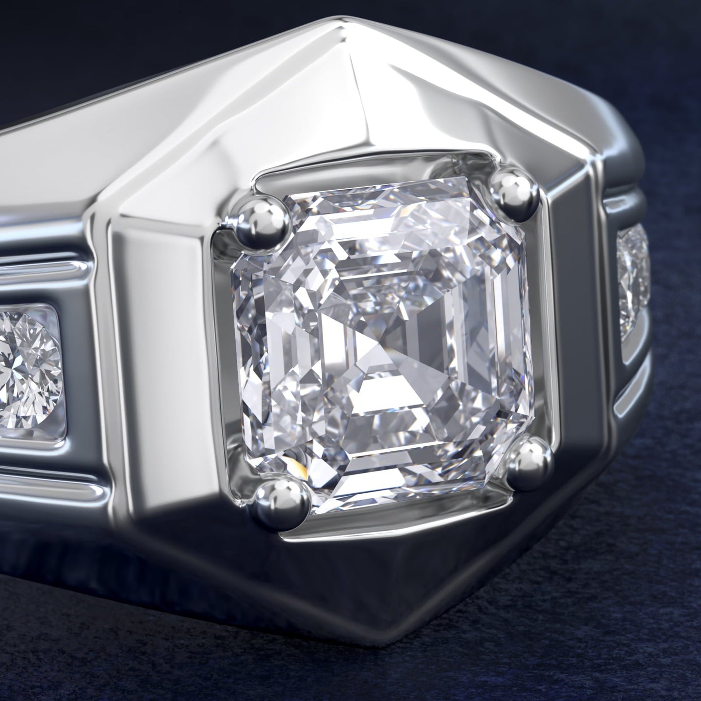 Men's Hexagon Diamond Channel Engagement Ring in 18k White Gold (3/8 ct. tw.) - Asscher Center