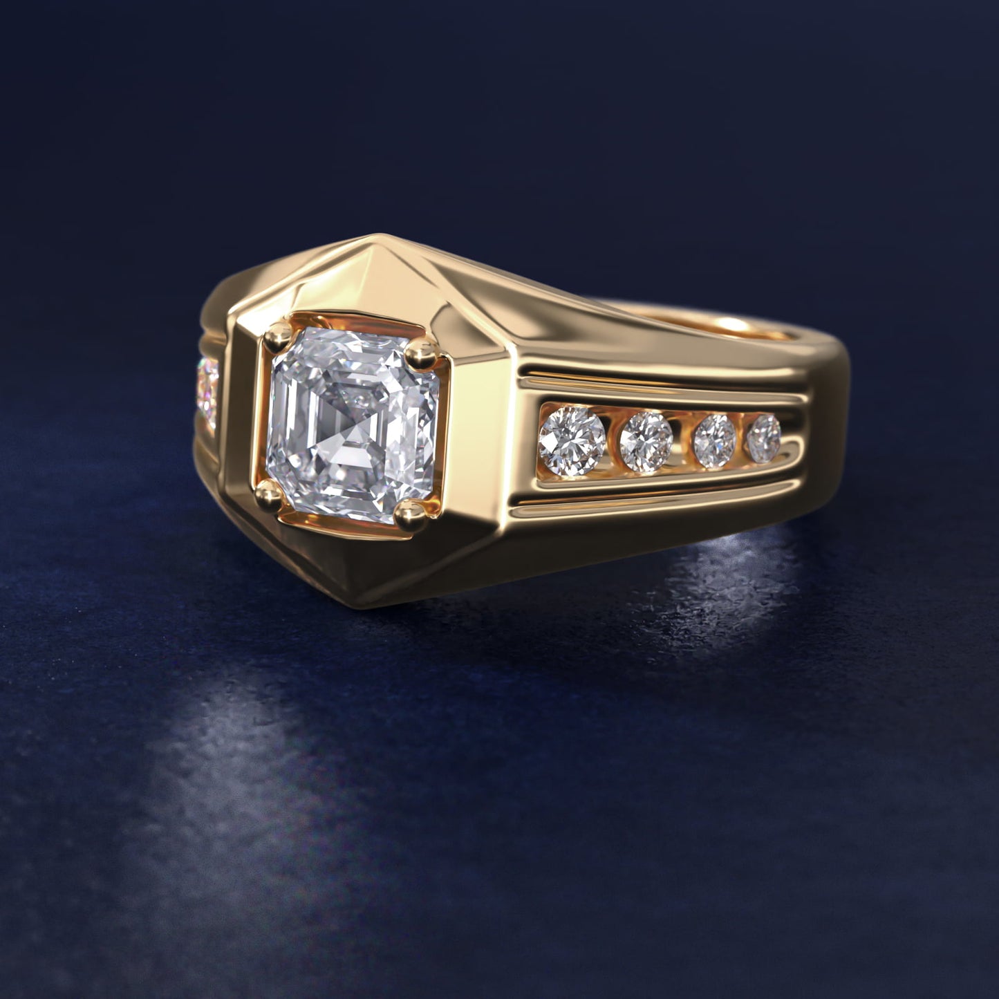 Men's Hexagon Diamond Channel Engagement Ring in 14k Yellow Gold (3/8 ct. tw.) - Asscher Center