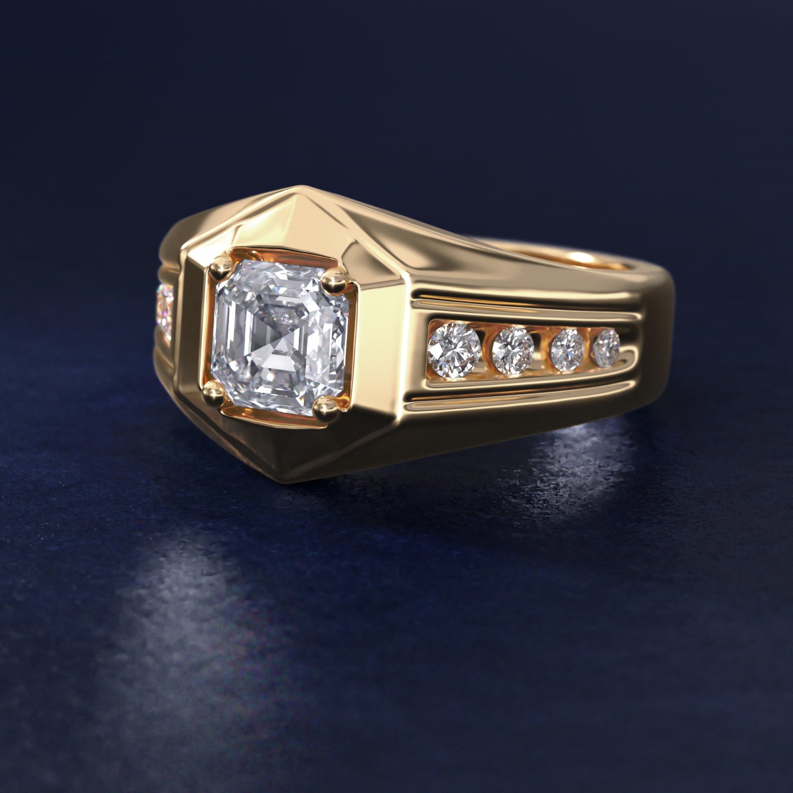 Men's Hexagon Diamond Channel Engagement Ring in 14k Yellow Gold (3/8 ct. tw.) - Asscher Center