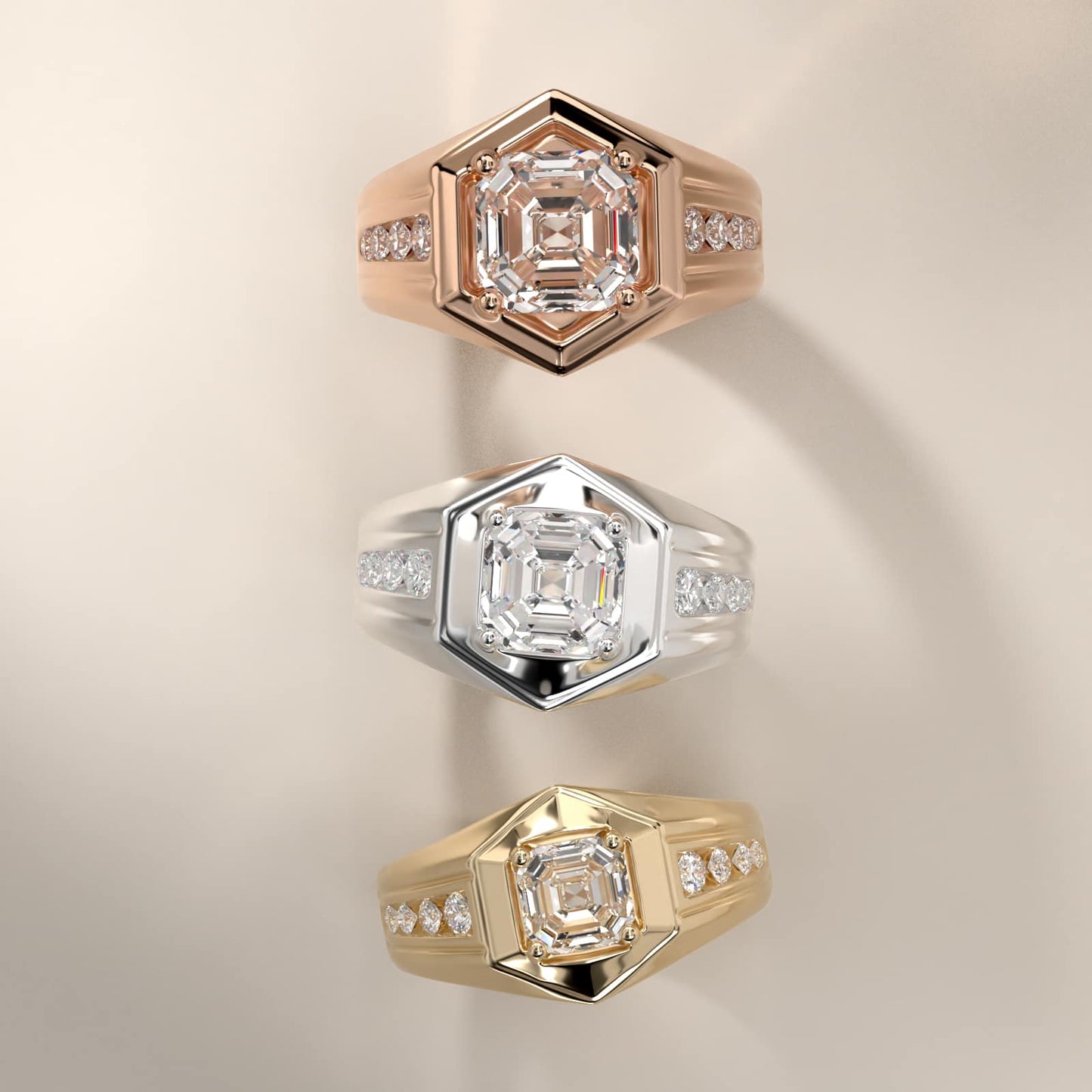 Men's Hexagon Diamond Channel Engagement Ring in 14k Yellow Gold (3/8 ct. tw.) - Asscher Center