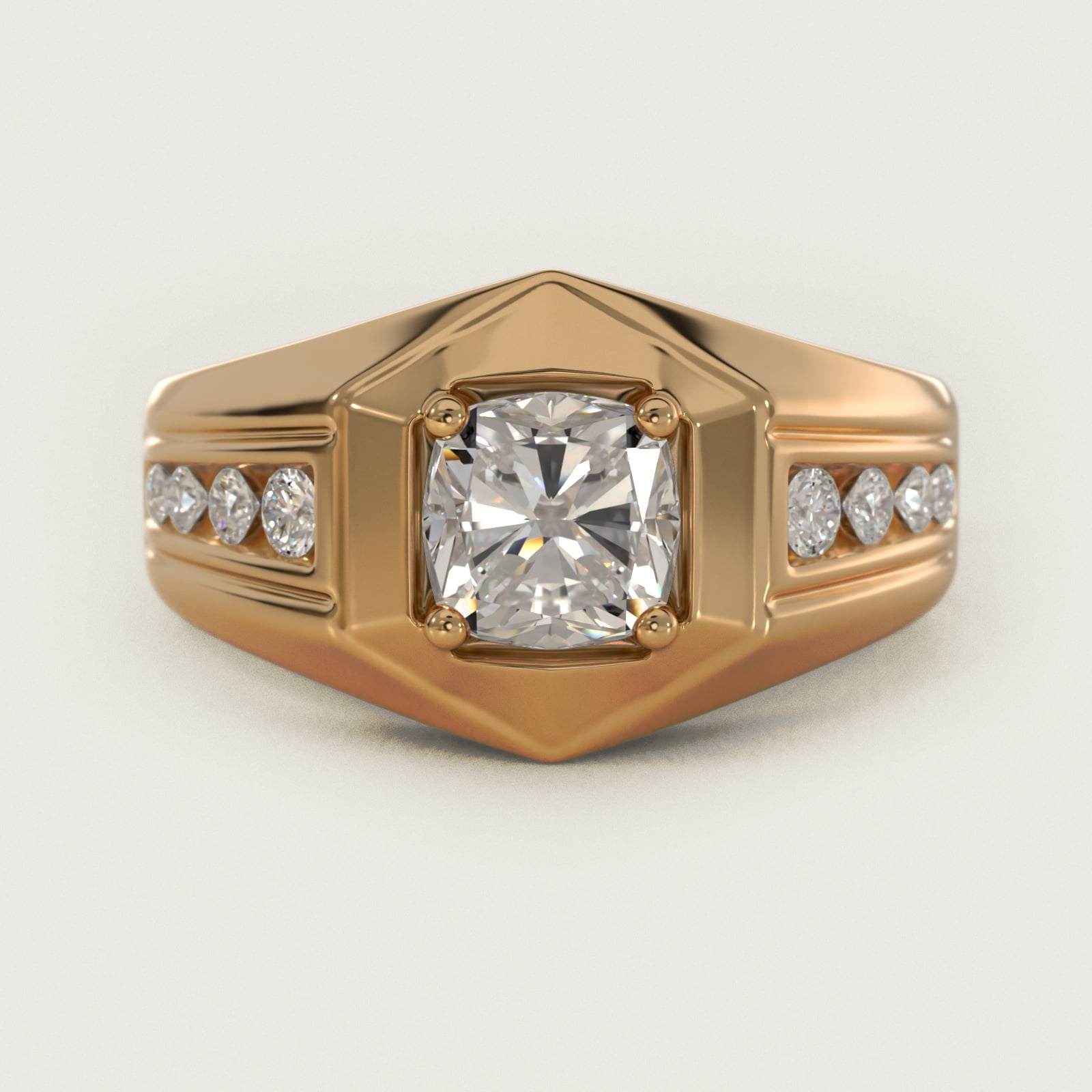 Men's Hexagon Diamond Channel Engagement Ring in 14k Yellow Gold (3/8 ct. tw.) - Cushion Center