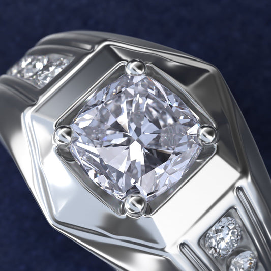 Men's Hexagon Diamond Channel Engagement Ring in Platinum (3/8 ct. tw.) - Cushion Center