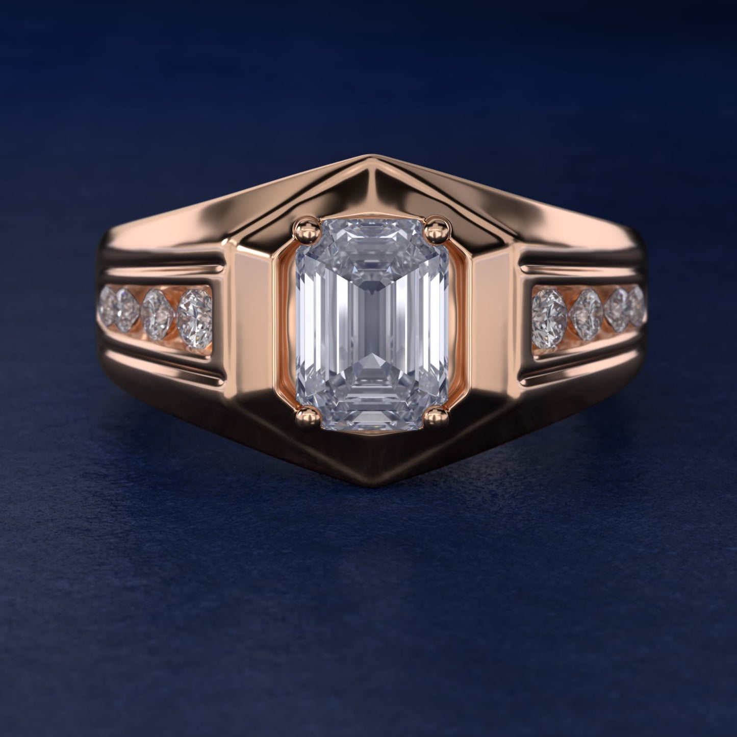 Men's Hexagon Diamond Channel Engagement Ring in 14k Rose Gold (3/8 ct. tw.) - Emerald Center