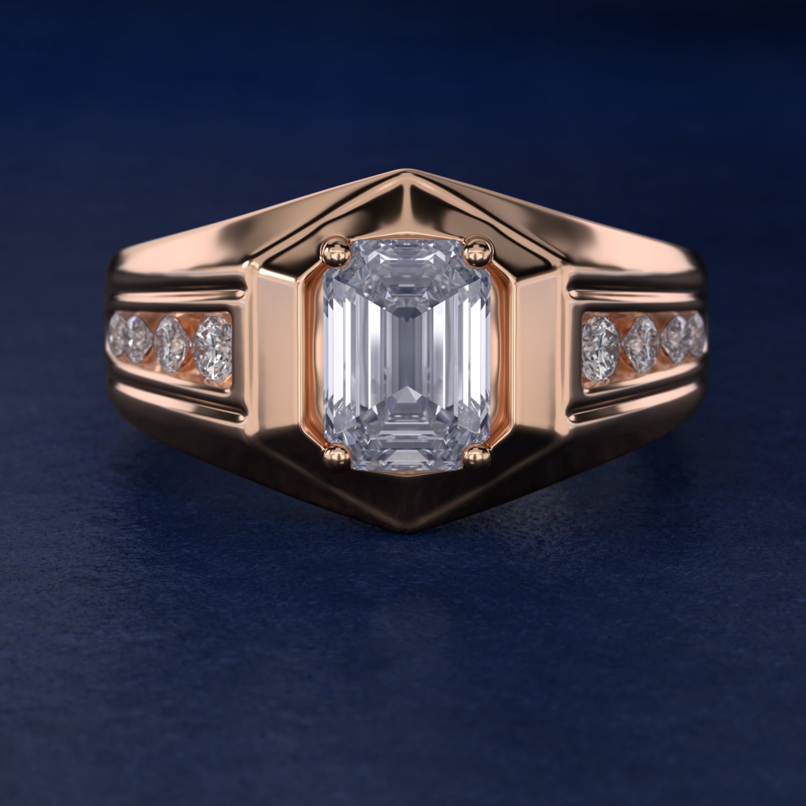 Men's Hexagon Diamond Channel Engagement Ring in 14k Rose Gold (3/8 ct. tw.) - Emerald Center
