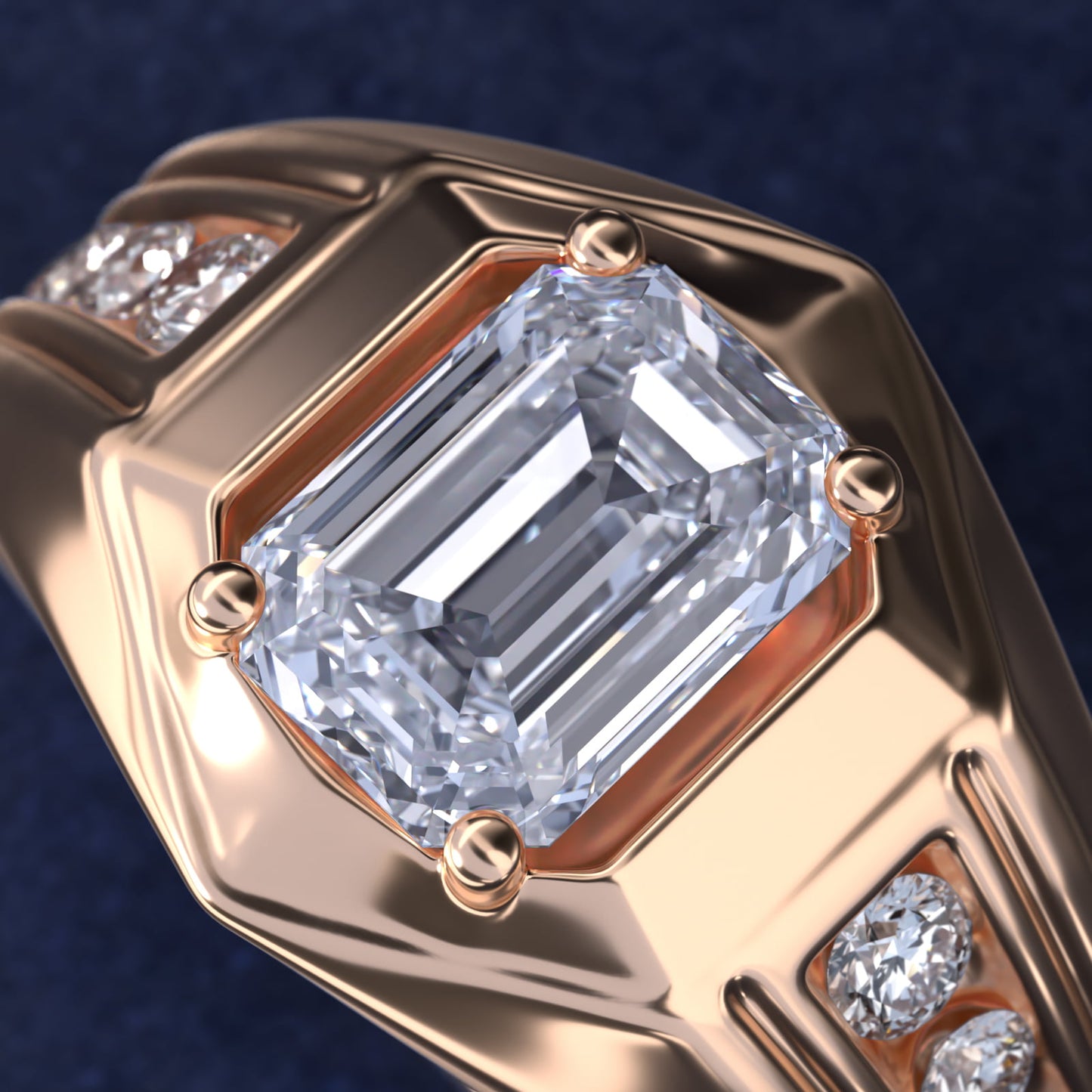 Men's Hexagon Diamond Channel Engagement Ring in 14k Rose Gold (3/8 ct. tw.) - Emerald Center