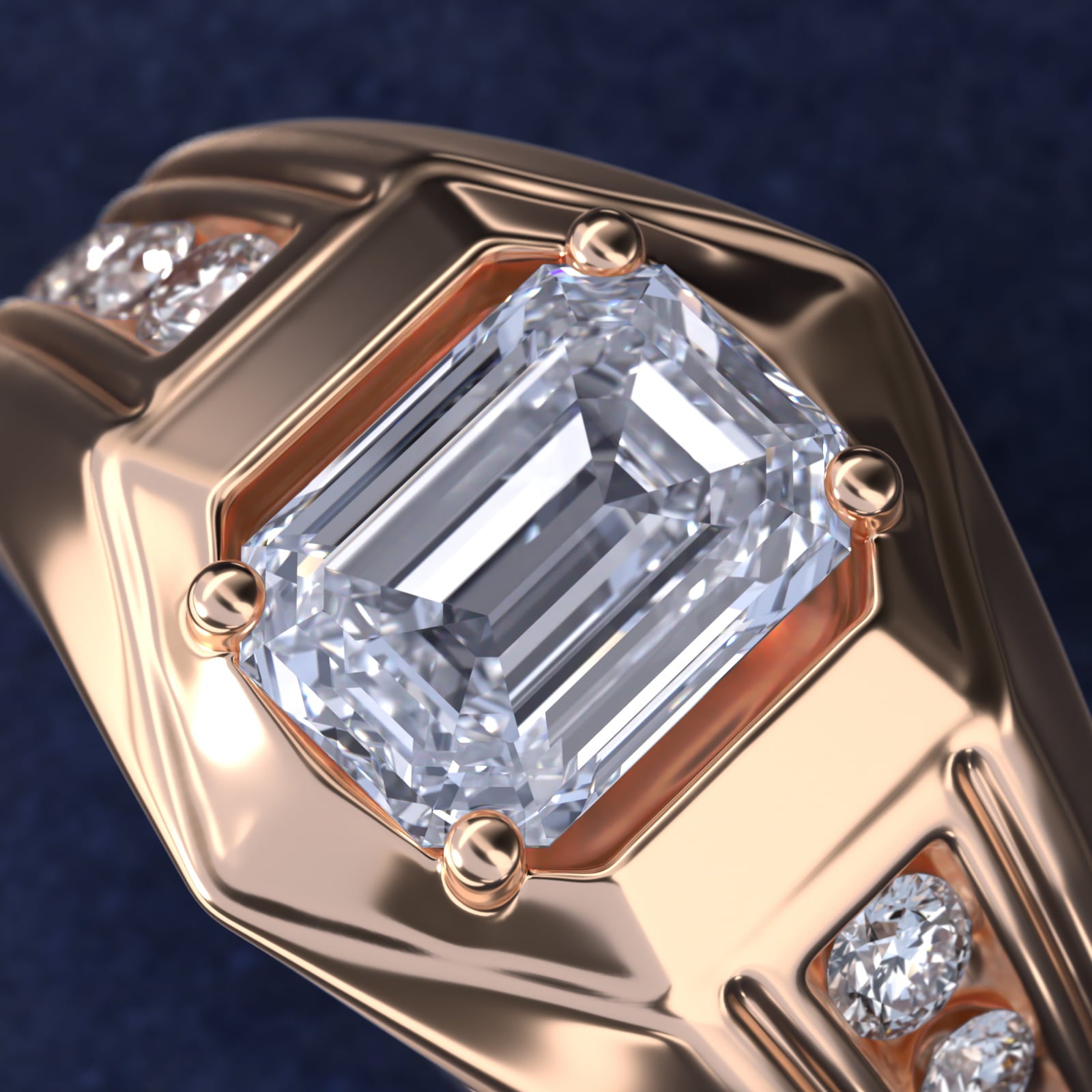 Men's Hexagon Diamond Channel Engagement Ring in 14k Rose Gold (3/8 ct. tw.) - Emerald Center
