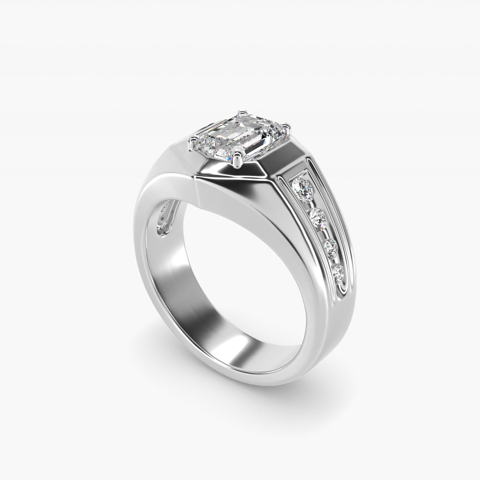 Men's Hexagon Diamond Channel Engagement Ring in 14k White Gold (3/8 ct. tw.) - Emerald Center