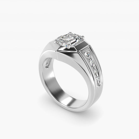 Men's Hexagon Diamond Channel Engagement Ring in 14k White Gold (3/8 ct. tw.) - Emerald Center