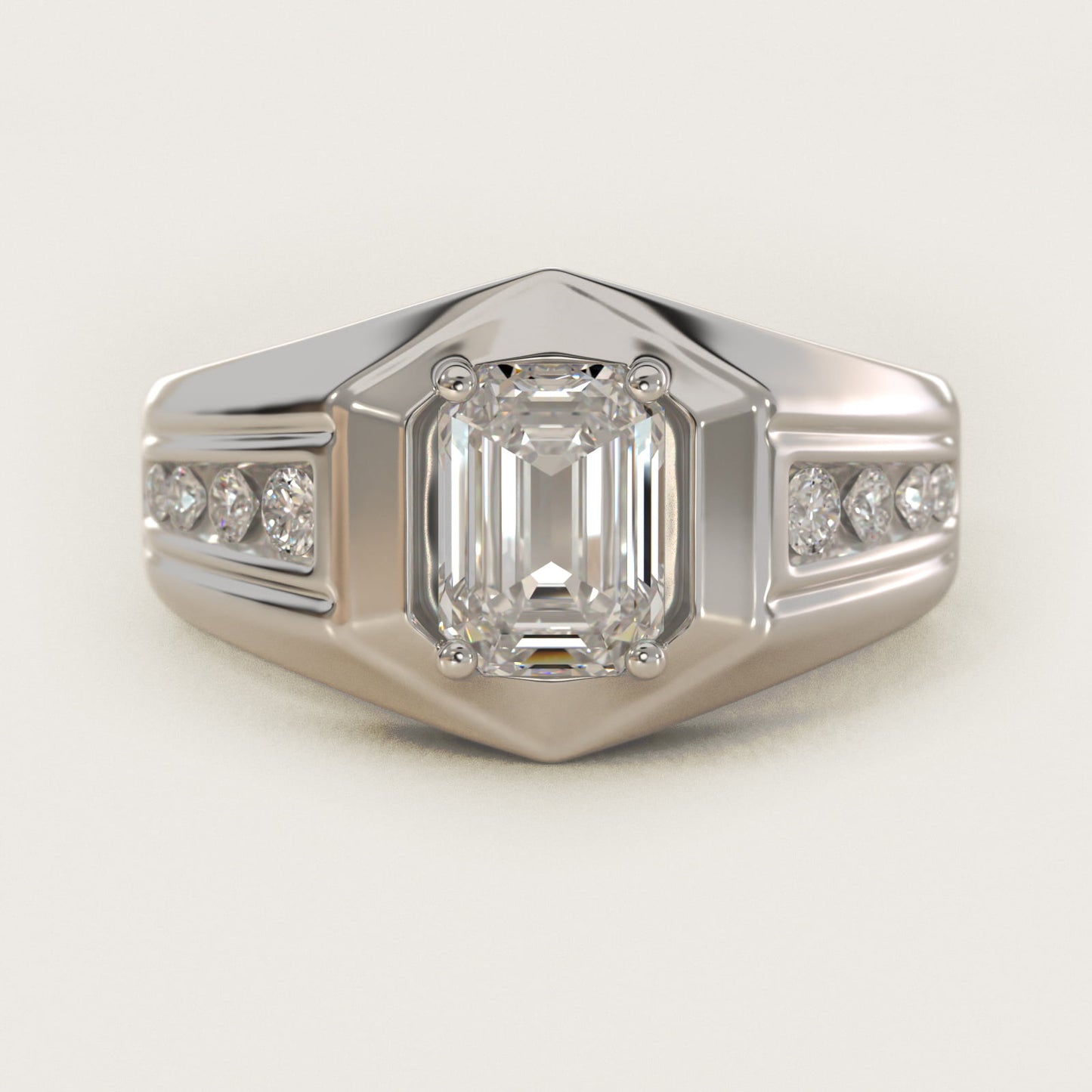 Men's Hexagon Diamond Channel Engagement Ring in 14k White Gold (3/8 ct. tw.) - Emerald Center