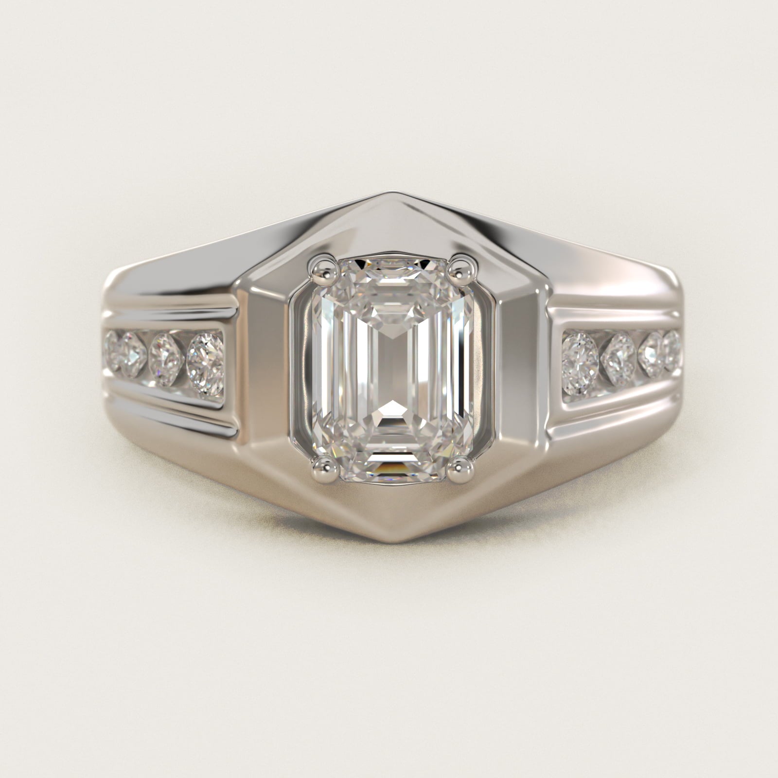 Men's Hexagon Diamond Channel Engagement Ring in 14k White Gold (3/8 ct. tw.) - Emerald Center