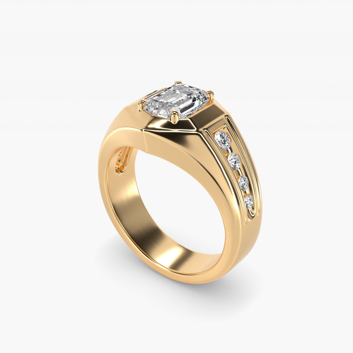 Men's Hexagon Diamond Channel Engagement Ring in 14k Yellow Gold (3/8 ct. tw.) - Emerald Center