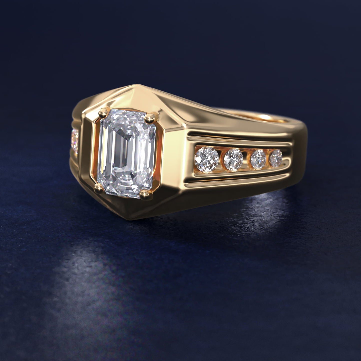 Men's Hexagon Diamond Channel Engagement Ring in 14k Yellow Gold (3/8 ct. tw.) - Emerald Center