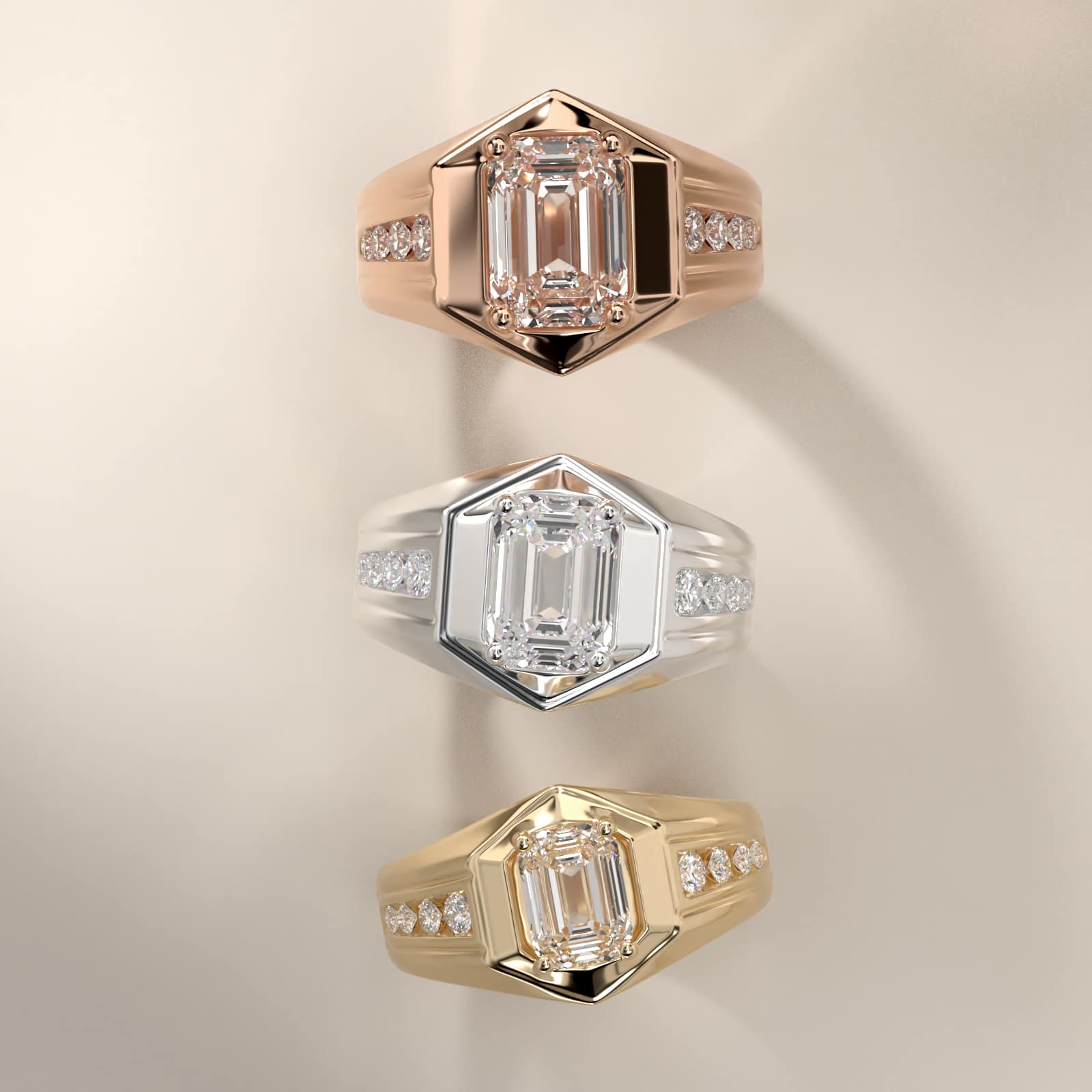 Men's Hexagon Diamond Channel Engagement Ring in 14k Yellow Gold (3/8 ct. tw.) - Emerald Center