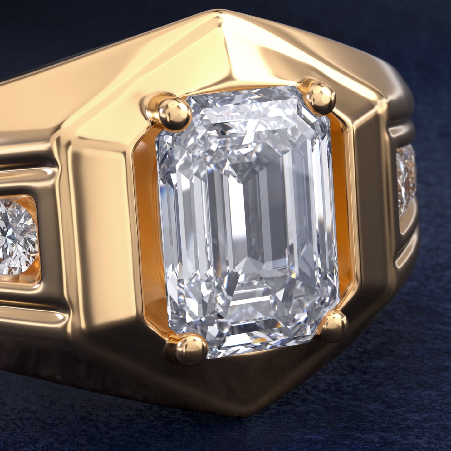 Men's Hexagon Diamond Channel Engagement Ring in 14k Yellow Gold (3/8 ct. tw.) - Emerald Center