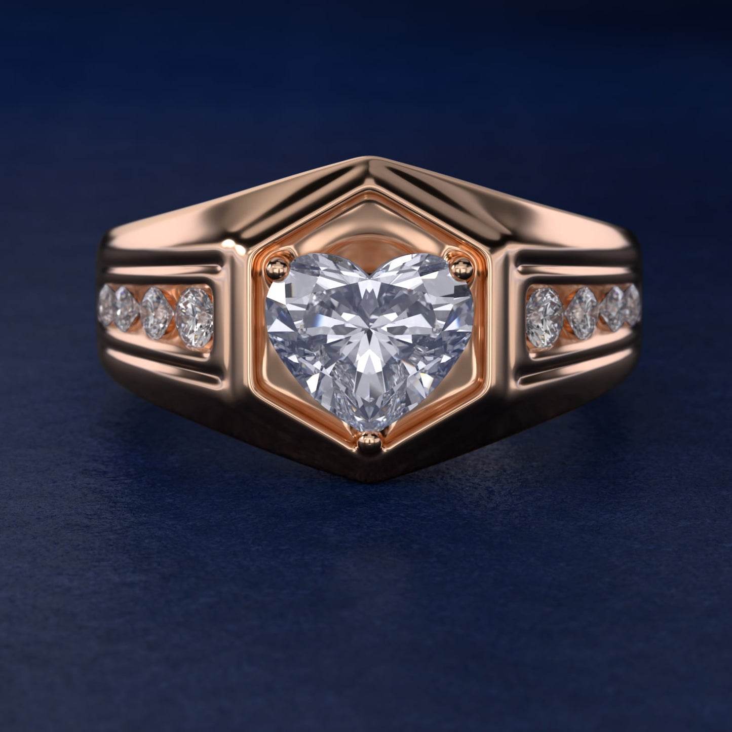 Men's Hexagon Diamond Channel Engagement Ring in 14k Rose Gold (3/8 ct. tw.) - Heart Center