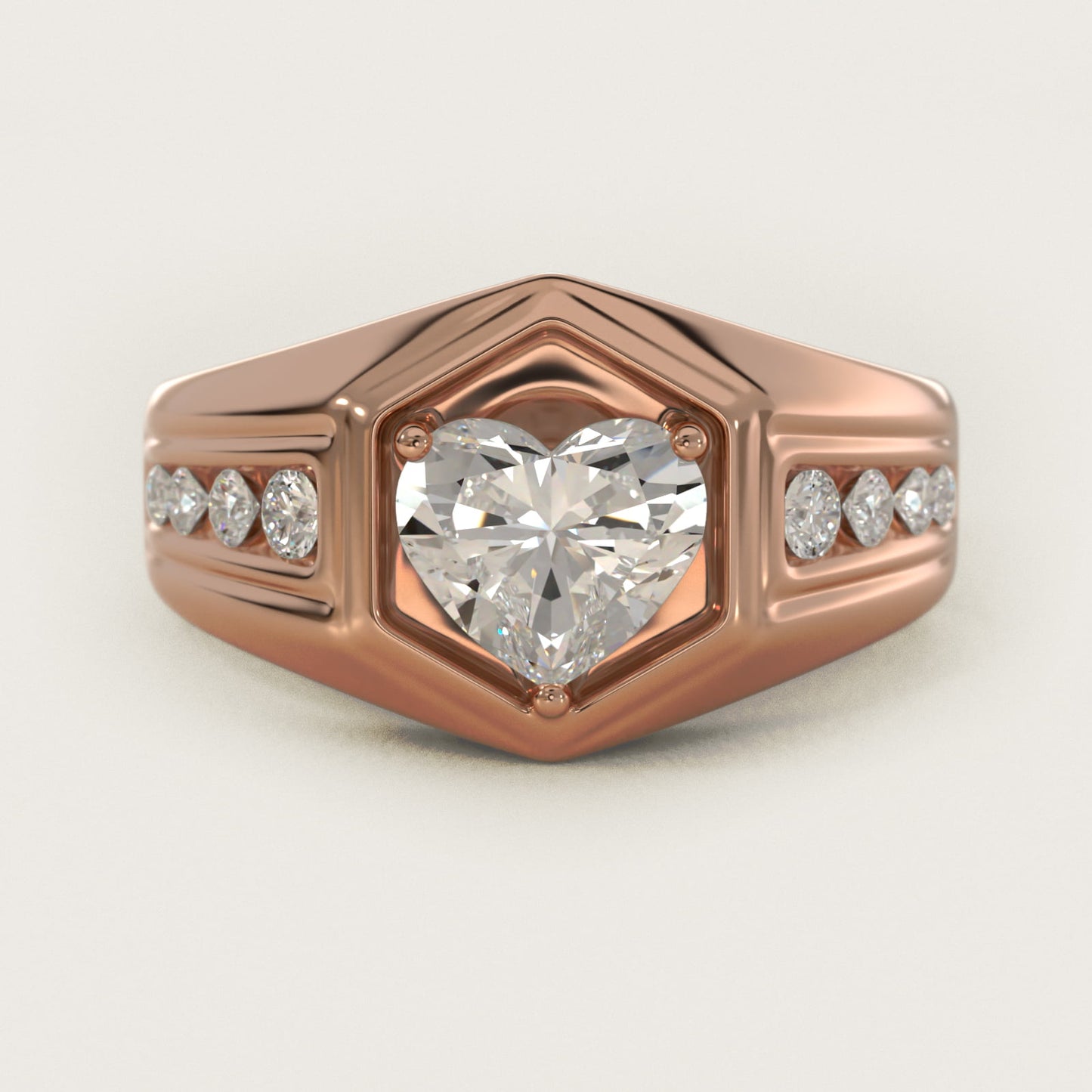 Men's Hexagon Diamond Channel Engagement Ring in 14k Rose Gold (3/8 ct. tw.) - Heart Center