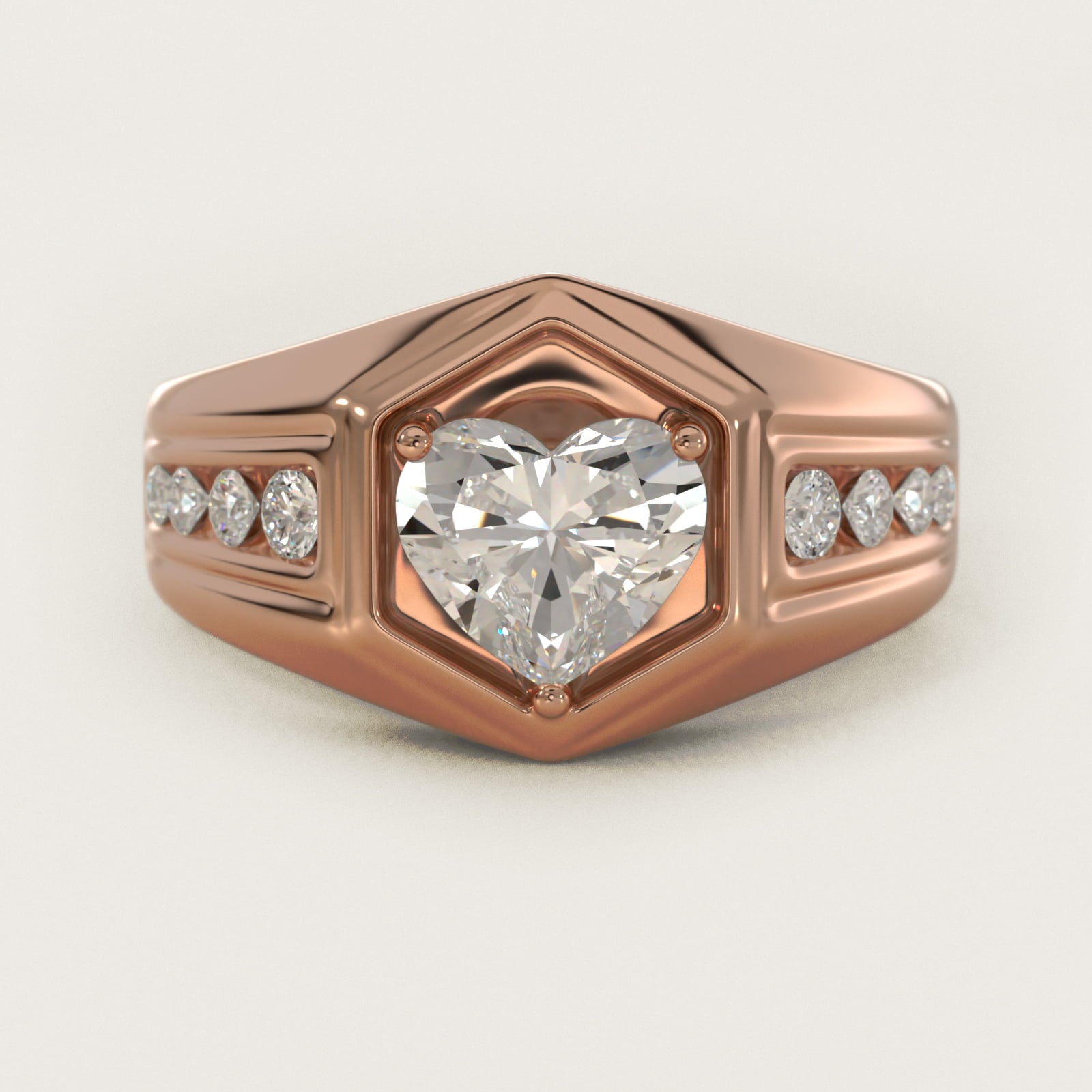 Men's Hexagon Diamond Channel Engagement Ring in 14k Rose Gold (3/8 ct. tw.) - Heart Center